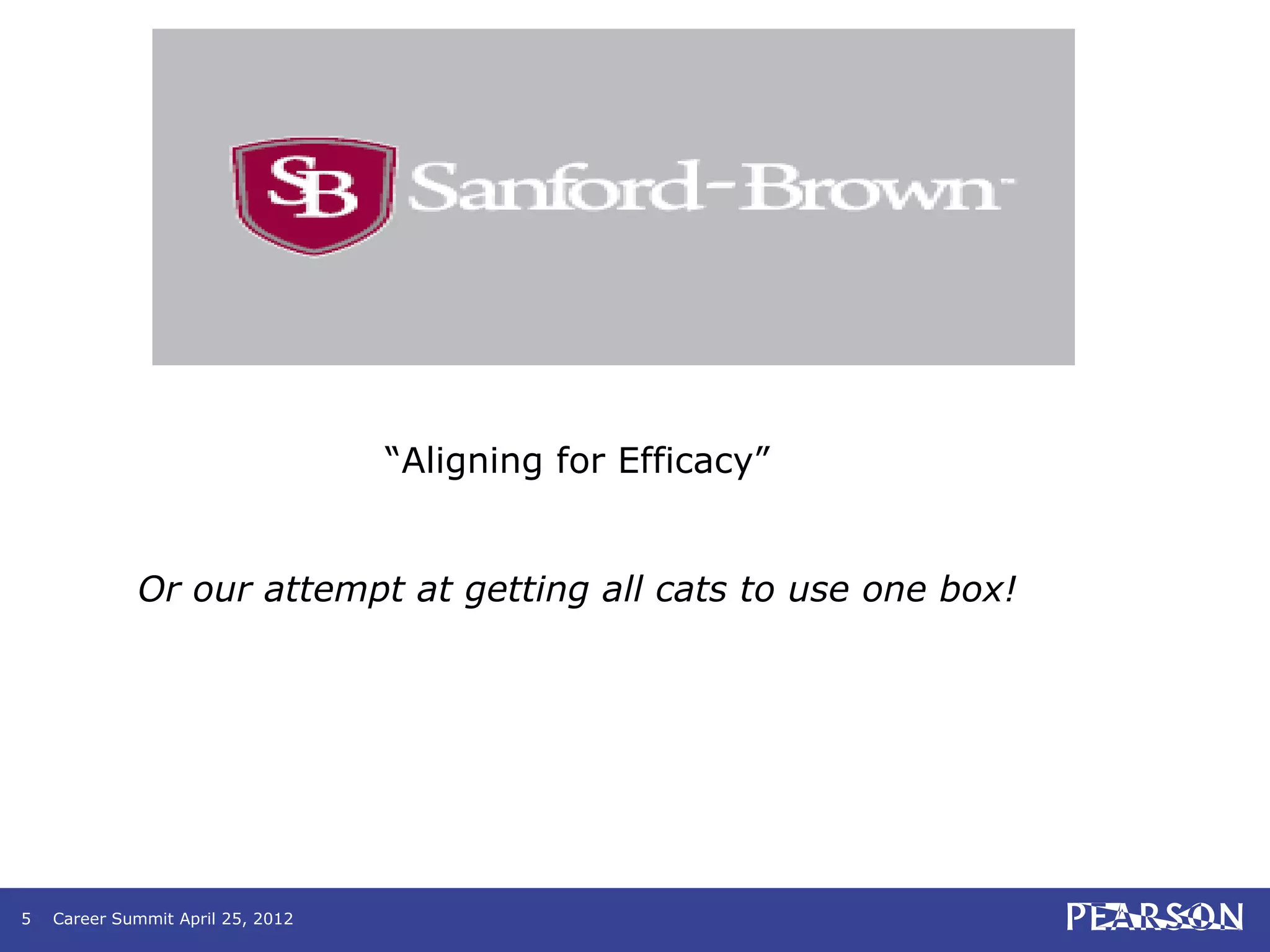 “Aligning for Efficacy”


             Or our attempt at getting all cats to use one box!




5   Career Summit April 25, 2012
 