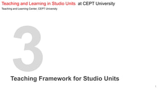 Teaching and Learning in Studio Units at CEPT University
Teaching and Learning Center, CEPT University
Teaching Framework for Studio Units
1
 