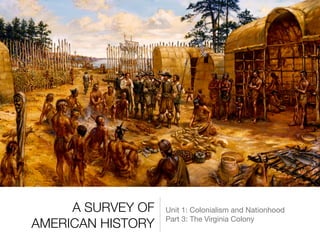 A SURVEY OF
AMERICAN HISTORY
Unit 1: Colonialism and Nationhood

Part 3: The Virginia Colony
 