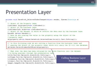 Presentation Layer Calling Business Layer Function 