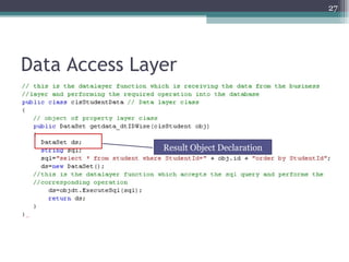 Data Access Layer Result Object Declaration 