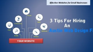 Effective Websites for Small Businesses
3 Tips For Hiring
An
Austin Web Design Fi
YOUR WEBSITE
Communication
Digital
Presence
Mobile
Maintenance
Customers
Visibility
 