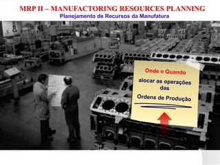 MRP II – MANUFACTORING RESOURCES PLANNING
Planejamento de Recursos da Manufatura
 