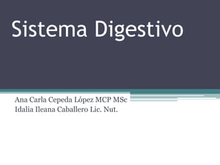 Sistema Digestivo

Ana Carla Cepeda López MCP MSc
Idalia Ileana Caballero Lic. Nut.
 