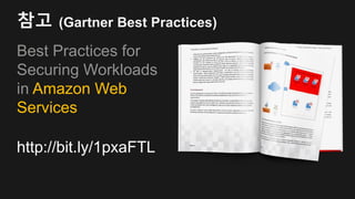 참고 (Gartner Best Practices)
Best Practices for
Securing Workloads
in Amazon Web
Services
http://bit.ly/1pxaFTL
 