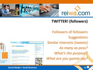 TWITTER! (followers)Followers of followersSuggestionsSimilar interests (tweets)As many as poss?What’s the purpose?What are you gonna say?