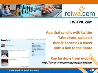 TWITPIC.comApp that synchs with twitterTake photo, upload +then it becomes a tweetwith a link to the photoCan be done from mobilehttp://twitpic.com/photos/chazgunningham