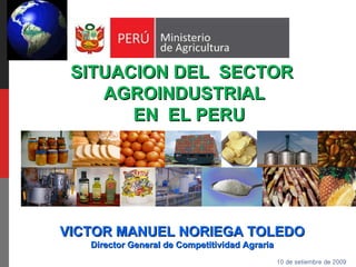 10 de setiembre de 2009 SITUACION DEL  SECTOR  AGROINDUSTRIAL EN  EL PERU VICTOR MANUEL NORIEGA TOLEDO Director General de Competitividad Agraria 