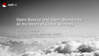 “The most powerful shift in Enterprise
Open Source and Open Standards:
At the Heart of Cloud Strategy
Computing in the last decade"
Werner Knoblich
Werner Knoblich
VPand General Manager, EMEAEMEA
VP and General Manager,
22.09.2011
22.09.2011
 