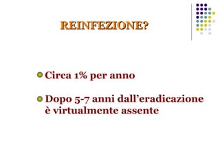 REINFEZIONE? Circa 1% per anno Dopo 5-7 anni dall’eradicazione è virtualmente assente 