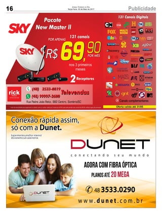 16 PublicidadeJornal Correio do Sul
Terça-Feira, 30 de Maio de 2017
 