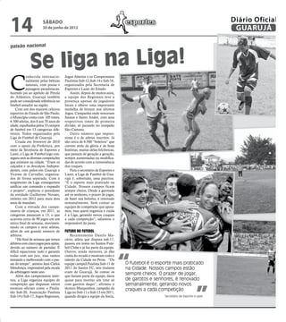 14                      SÁBADO
                        30 de junho de 2012
                                                                               esportes                                          Diário Oficial
                                                                                                                                  GUARUJÁ
                                                                                                                                                  D


paixão nacional



               Se liga na Liga!
C
           onhecida internacio-         Jogos Abertos e os Campeonatos
           nalmente pelas belezas       Paulistas Sub-12,Sub-14 e Sub-16,
           naturais, com praias e       organizados pela Secretaria de
           paisagens paradisíacas,      Esportes e Lazer do Estado.
fazendo jus ao apelido de Pérola            Assim, depois de muitos anos,
do Atlântico, Guarujá também            a equipe dos Regionais teve a
pode ser considerada referência no      presença apenas de jogadores
futebol amador na região.               locais e obteve uma importante
    Com um dos maiores celeiros         medalha de bronze nos últimos
esportivo do Estado de São Paulo,       Jogos. Campanha onde venceram
o Município conta com 105 times,        Santos e Santo André, com seus
6.500 atletas, dos 8 aos 70 anos de     respectivos times de primeira
idade, espalhados pelos 33 campos       divisão, só parando no campeão
de futebol em 13 categorias dife-       São Caetano.
rentes. Todos organizados pela              Outro número que impres-
Liga de Futebol de Guarujá.             siona é o de atletas inscritos. Já
    Criada em fevereiro de 2010         são cerca de 6.500 “boleiros” que
com o apoio da Prefeitura, por          correm atrás da glória e de boas
meio da Secretaria de Esportes e        histórias, muitas delas folclóricas,
Lazer, a Liga de Futebol logo con-      que passam de geração a geração,
seguiu unir as diversas competições     sempre aumentadas ou modifica-
que existiam na cidade. “Eram os        das de acordo com a conveniência
calçados e os descalços. Indepen-       dos craques.
dentes, com polos em Guarujá e              Para o secretário de Esportes e
Vicente de Carvalho, organiza-          Lazer, a Liga de Futebol de Gua-
dos de forma separada. Com o            rujá é, sobretudo, uma parceira.
surgimento da Liga conseguimos          “É o esporte mais praticado na
unificar um comando e expandir          Cidade. Nossos campos ficam
o projeto”, explicou o presidente       sempre cheios. Desde a garotada
da entidade Guilherme Novaes,           até os senhores, o prazer de jogar,
reeleito em 2012 para mais dois         de bater sua bolinha, é renovado
anos de mandato.                        semanalmente. Sem contar as
    Com a entrada dos campe-            equipes de competição que apoia-
onatos de crianças, em 2011, as         mos, mas quem organiza e cuida
categorias passaram a 13, o que         é a Liga, gerando novos craques
acarreta cerca de 90 jogos em um        a cada competição”, salientou o
único final de semana, movimen-         responsável da pasta.
tando os campos e seus atletas,
além de um grande número de             FUTURO NO FUTEBOL
árbitros.                                   Recentemente Danilo Ma-
    “Há final de semana que temos       cário, atleta que disputa sub-17,
árbitros com cinco jogos para apitar,   passou em testes no Santos Fute-
devido ao número de partidas. É         bol Clube e já faz parte da equipe.




                                                                               “
difícil equacionar tudo e garantir      Outros, ainda menores, já dão
todas com um juiz, mas vamos            conta do recado e mostram todo o
tentando e melhorando com o pas-        talento da Cidade no Peixe. “Da
sar do tempo”, atestou Jean Carlos      equipe campeã Paulista Sub-11 de       O futebol é o esporte mais praticado
Mendonça, responsável pela escala       2011 do Santos FC, seis titulares      na Cidade. Nossos campos estão
da arbitragem neste ano.                eram de Guarujá. Se contar os
    Além dos campeonatos inter-         que faziam parte da equipe, daria
                                                                               sempre cheios. O prazer de jogar,
nos, a Liga organiza equipes de         quase para montar um time só           de garotos e senhores, é renovado
                                                                               semanalmente, gerando novos


                                                                                                                        ”
competição que disputam vários          com garotos daqui”, afirmou o
torneios oficiais como o Paulis-        técnico Marquinhos, campeão da         craques a cada competição
tão Sub-20, Associação Paulista         Liga no Sub-11 e Sub-13 em 2011,
Sub-19 e Sub-17, Jogos Regionais,       quando dirigia a equipe da Socia,                        Secretário de Esporte e Lazer
 