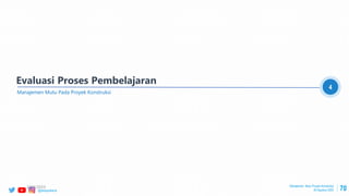@ptwijayakarya 70
Evaluasi Proses Pembelajaran
4
Manajemen Mutu Pada Proyek Konstruksi
Manajemen Mutu Proyek Konstruksi
30 Agustus 2022
2/24/2023
 