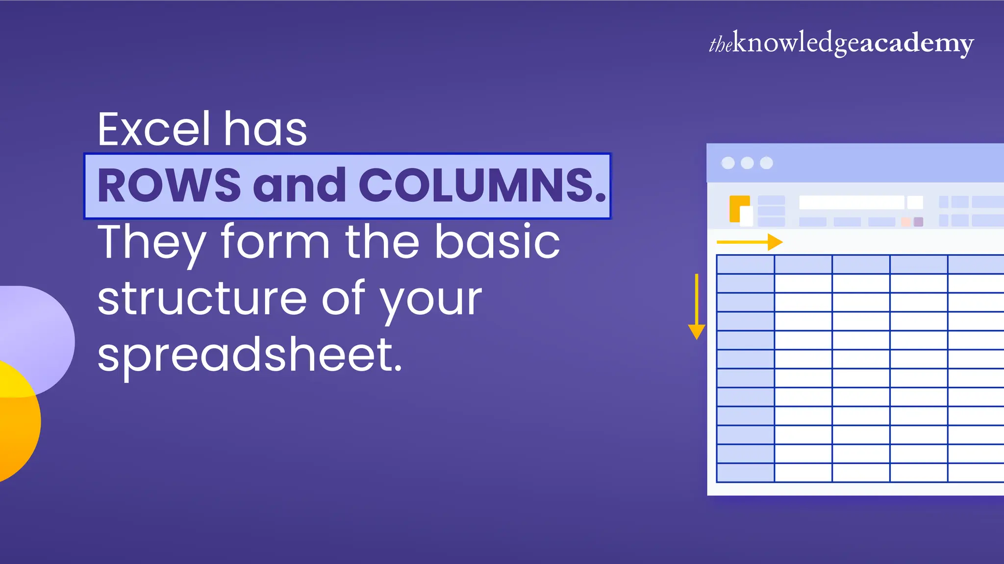 Excel has
ROWS and COLUMNS.
They form the basic
structure of your
spreadsheet.