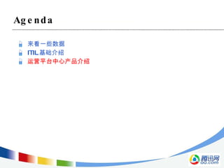 来看一些数据 ITIL 基础介绍 运营平台中心产品介绍 Agenda 