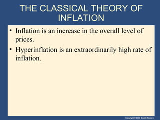 THE CLASSICAL THEORY OF INFLATION Inflation is an increase in the overall level of prices. Hyperinflation is an extraordinarily high rate of inflation. 
