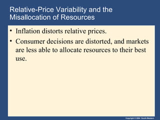 Relative-Price Variability and the Misallocation of Resources Inflation distorts relative prices.  Consumer decisions are distorted, and markets are less able to allocate resources to their best use. 