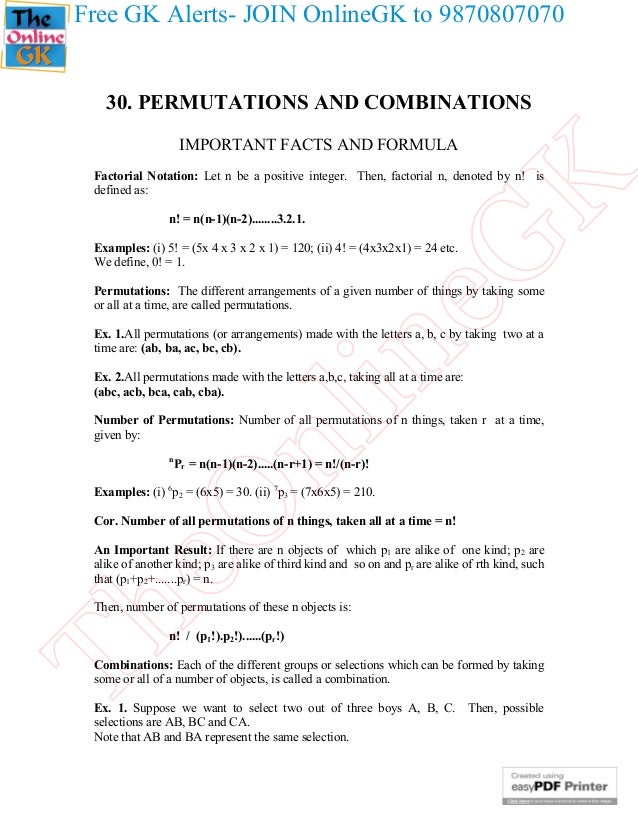 30 Premutation Combinations