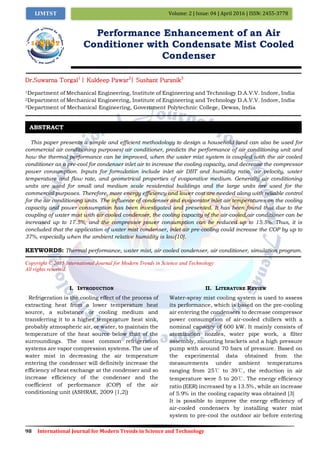 Performance Enhancement of an Air Conditioner with Condensate Mist Cooled  Condenser | PDF
