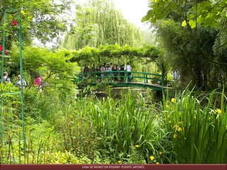 MONET: Catedral de Rouen (1892-1894)
5.2. LA TÉCNICA
INTERÉS PRIORITARIO POR LA LUZ Y SUS EFECTOS
A ello contribuyeron los recientes descubrimientos científicos sobre la luz y el color realizados por el químico Chevreuil.
Las formas y colores existen en la medida en que la luz incide sobre ellos y, por tanto, todo lo que se ofrece ante la vista
puede ser muy diferente según la cantidad de luz que recibe. El tema del cuadro deja de tener importancia, porque los
impresionistas buscan, sobre todo, captar un objeto o un paisaje en un momento efímero de luz.
 