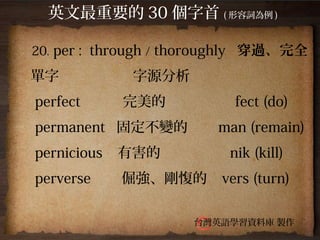 英文最重要的30個字首 台灣英語學習資料庫