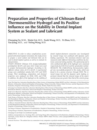 Preparation and Properties of Chitosan-Based Thermosensitive Hydrogel ...