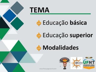 TEMA
φ Educação básica
φ Educação superior
φ Modalidades
www.flow.page/prof.zanin
 