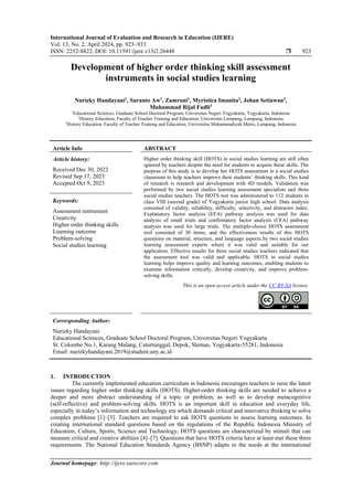 Development of higher order thinking skill assessment instruments in ...