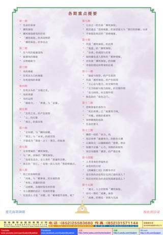 敦 珠 佛 学 会 国 际 有 限 公 司
通 讯 地 址 ： 香 港 柴 湾 常 安 街 7 7 号 发 达 中 心 4 楼
4th Floor Federal Centre 77 Sheung On Street Chaiwan Hong Kong
电 话：(852)25583680 传 真：(852)31571144
网 址 ： h t t p : / / w w w . d u d j o m b a . c o m 电 子 邮 件 ： info@dudjomba.org.hk
版權擁有者：
敦珠佛學會國際有限公司
Youtube
www.youtube.com/user/DudjomBuddhist
Facebook
www.facebook.com/DudjomBuddhist
土豆
http://www.tudou.com/home/dudjom
优酷
http://i.youku.com/dudjom
56.com
http://i.56.com/Dudjom
第一期
• 生命的真諦
• 瀕死體驗
• 瀕死體驗研究的歷史
• 「瀕死體驗」的共同特質
• 「瀕死體驗」的爭論點
第二期
• 生與死的能量連線
• 能量線的奧祕
• 五種超能力
第三期
• 光的奧秘
• 生死出入口的奧祕
• 生死連線的來源
第四期
• 生死關頭的「全能之光」
• 光的來源
• 光的運用
• 「超能力」、「神通」與「證量」
第五期
• 「生死之光」的產生原因
• 「心」的幻象
• 「預言」的真實性
第六期
• 「全知感」與「瞬間前瞻」
• 「預言」與「未來」的真實性
• 不要成為「算命、占卜、預言」的奴隸
第七期
• 無容置疑的「瀕死體驗」
• 與「神」同體的「瀕死體驗」
• 「包容及適合」全人類的「普遍性宗教」
• 真正的「死亡」，是每一段人生的「極險轉捩點」
第八期
• 死亡的各種階段
• 「肉體」與「精神身」的分離階段
• 「本性」顯露的階段
• 「過渡期」及隨時投生的階段
• 令人震撼的啟示：死前的景象
• 究竟甚麼才是「對題」的「精神提昇訓練」呢？
第九期
• 七分之一的負面「瀕死體驗」
• 死後遇見「恐怖境象」的深層意義與「修行的拆解」關係
• 不要低估死後的「恐怖境象」
第十期
• 負面「瀕死體驗」的比例
• 「鬼道」的「瀕死體驗」
• 「自殺」的成因與後果
• 如何避免進入惡性的「精神領域」
• 對負面「瀕死體驗」的誤解
• 矛盾的理論所帶來的後果
第十一期
• 「疑慮與驚恐」的產生原因
• 負面「瀕死體驗」的產生原因
• 「主心態與他力」的交錯作用
• 「主力投射與他力投射」的交錯作用
• 「業力網絡」的交錯作用
• 極危險的「投生之門」
第十二期
• 恐怖景象的殺傷力
• 「死後世界」之「能量角力場」
• 「對題」訓練的重要性
• 盲修瞎練的危險
• 生命的意義
第十三期
• 操控一切的「業力」線
• 死後世界「能量角力」的勝負關鍵
• 以寡敵眾、以強制弱的「密乘」修法
• 加強不正確「心力」訓練的危險性
• 盲目及隨便「灌頂」的嚴重後果
第十四期
• 人類未來的幸福所在
• 命危時的幻覺
• 《西藏度亡經》的精華開示
• 是否真的會在死後見到已逝的親人？
• 死後往何處去的決定性因素是甚麼？
第十五期
• 「通靈」人士的特殊「瀕死體驗」
• 功虧一簣的「成佛」體驗
• 「成佛」的理論、訓練與實戰
各 期 重 點 提 要
31
蓮花海第30期 按此到目錄
 