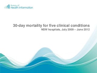 30-day mortality for five clinical conditions
NSW hospitals, July 2009 – June 2012

 