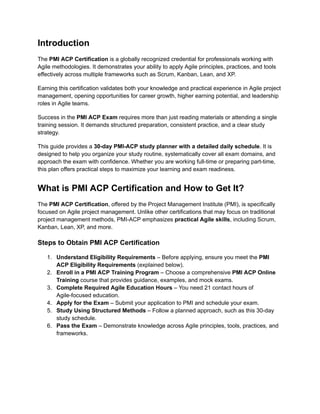 Comprehensive 30-Day PMI-ACP Agile Certification Study Planner | PDF