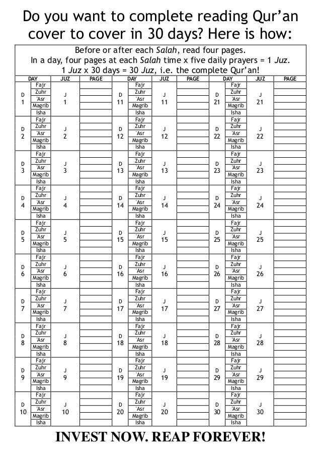 30 Days Qur'an Reading Plan