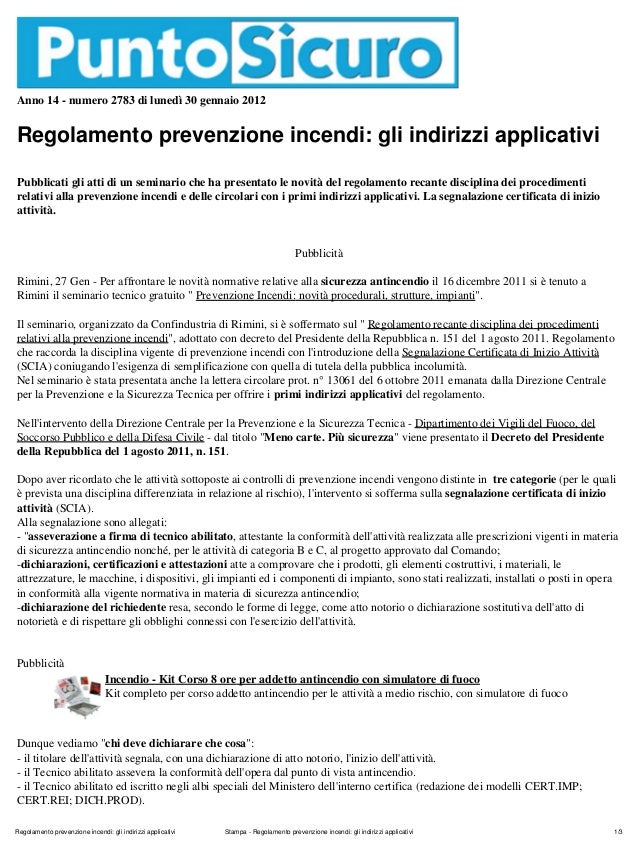 D.P.R. 1 agosto 2011, n. 151 - Regolamento recante ...