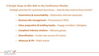5 Simple Steps to Win Bids in the Conference Market
Destination selection criteria: Negotiable vs. Non-negotiable
• Venue ...