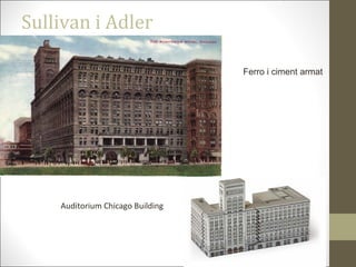 Sullivan i Adler
Auditorium Chicago Building
Ferro i ciment armat
 