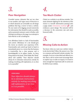 Poor Navigation Too Much Clutter
Missing Calls-to-Action
3. 4.
5.
Crowded menus, elements that are too close
to one anothe...