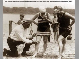 Un homme mesure le maillot de bain de femmes. S’il était trop court, elles recevaient une amende, 1920
 