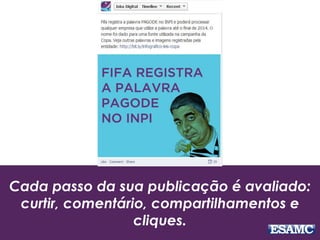 Cada passo da sua publicação é avaliado:
curtir, comentário, compartilhamentos e
cliques.
 