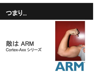 つまり...



敵は ARM
Cortex-Axx シリーズ
 