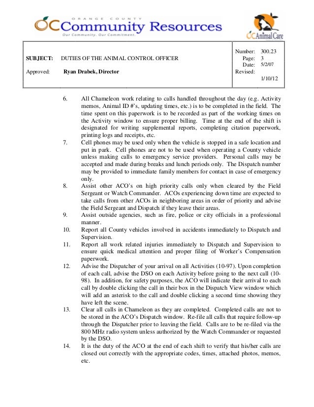 300.23 duties of the animal control officer