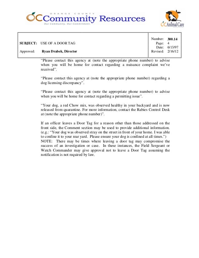 300 14 Use Of A Door Tag