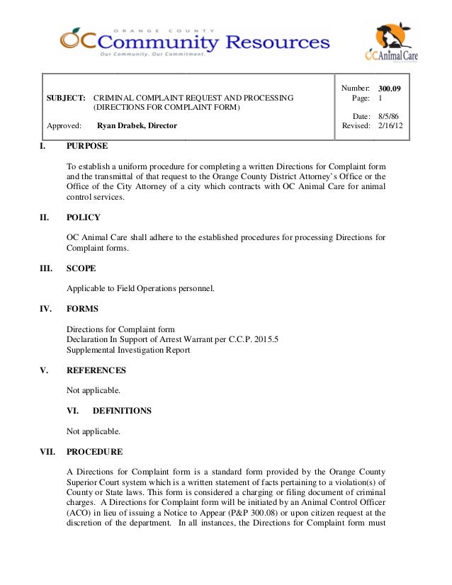 300 09 criminal complaint request and processing direction for compl criminal complaint form