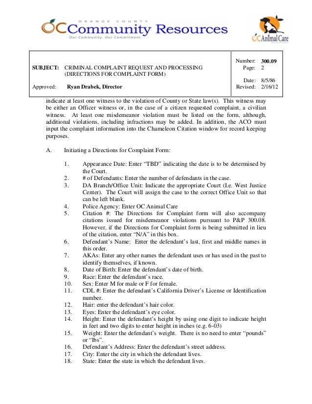 300 09 criminal complaint request and processing direction for compl criminal complaint form