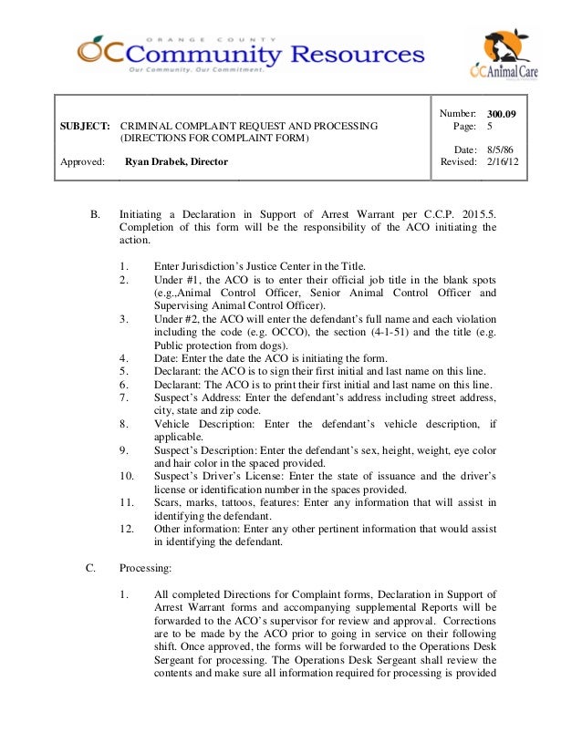 300 09 criminal complaint request and processing direction for compl criminal complaint form