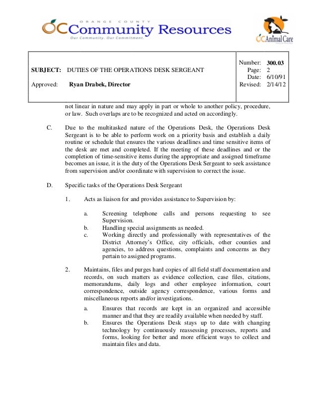 300.03 duties of the operation desk sergeant