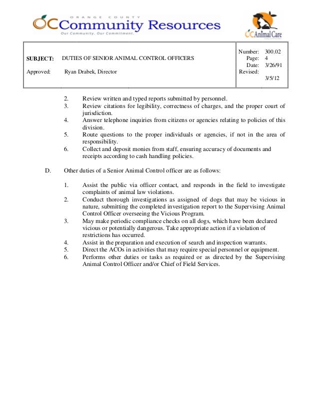 300.02 duties of senior animal control officers