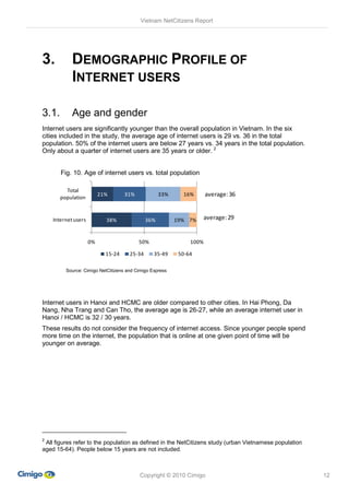 Vietnam NetCitizens Report




3.          DEMOGRAPHIC PROFILE OF
            INTERNET USERS

3.1.        Age and gender
I...