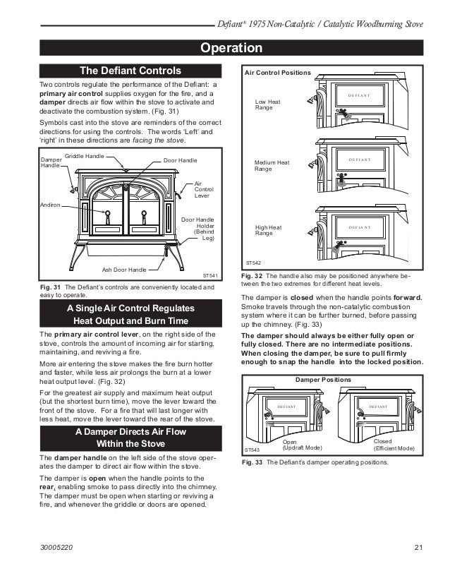 Vermont Castings defiant 1975 wood stove manual operation installation