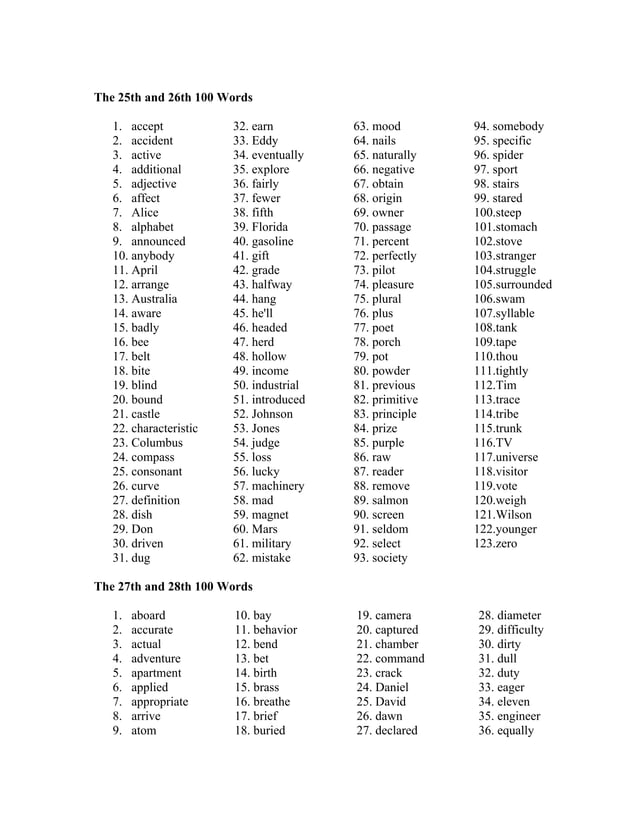 3000 most commonly used words in the english language | PDF