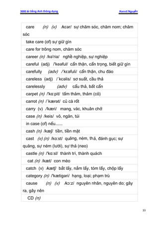 3000 từ tiếng Anh thông dụng                               Kenvil Nguyễn




    care        (n) (v)        /kɛər/ sự chăm...